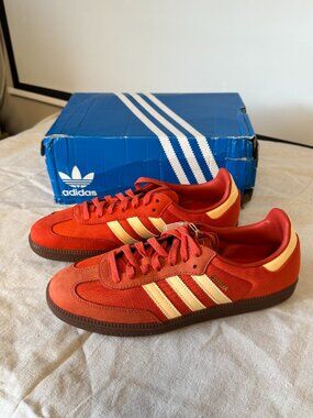 Adidas Originals Samba OG Mens Retro Leather Sneaker - Orange Corang Sz 11 Shoes